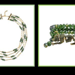 SET Austrian Crystal Leopard Green Faceted Glass Pearl Beads Necklace Bracelet